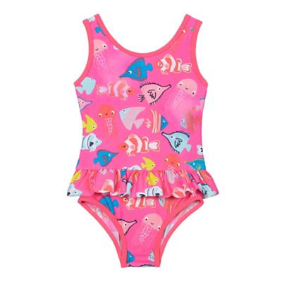 Girls' pink fish print swim suit